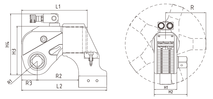 驅動型液壓扭力扳手尺寸圖